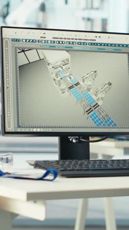 vertical video computer monitor in empty photovoltaics factory used to diagnose systems
