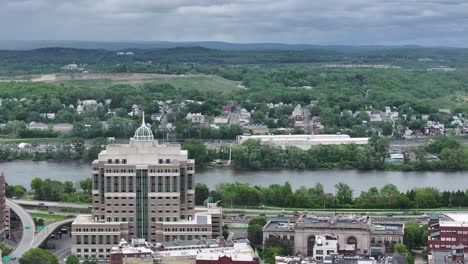 downtown albany new york aerial pan view