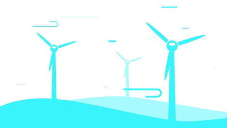 three wind turbines with rotating blades