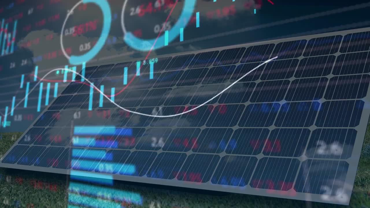 태양 전지 패널을 통해 데이터 처리의 애니메이션