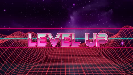 animation of level up text over mountains