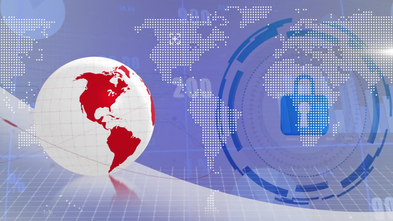 вращающийся глобус и цифровая карта мира, показывающая глобальную новостную анимацию