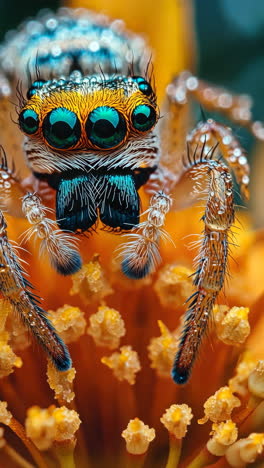 colorful spider perched on a vibrant flower in nature's macro setting