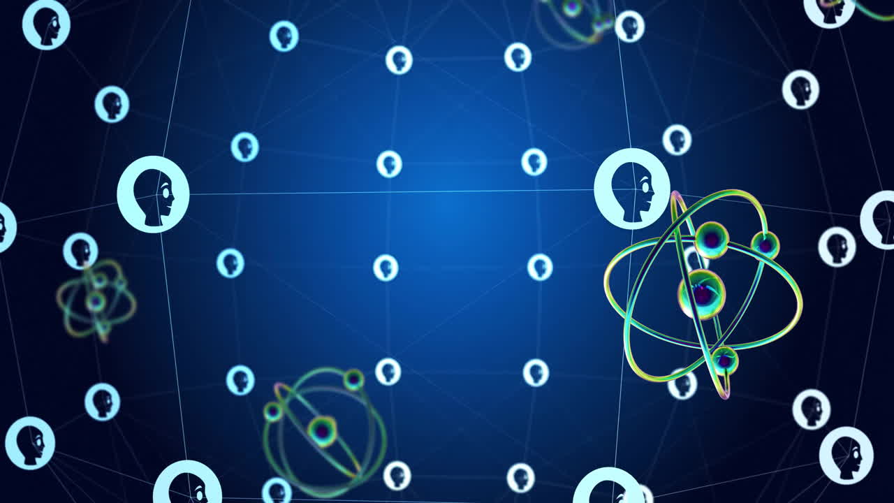 animación del globo con redes de conexiones, procesamiento de datos científicos y íconos ai