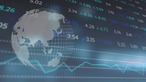 Animation-of-stock-market-and-globe-on-black-background