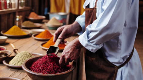 spice merchant at a traditional market