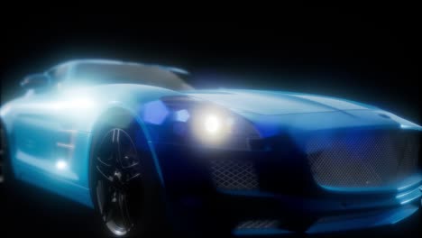 luxury sport car in dark studio with bright lights