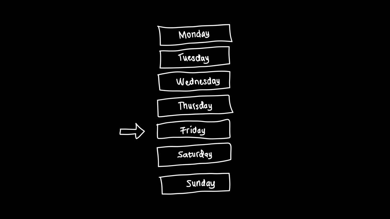 Animated Hand-Drawn Days of the Week with Moving Arrow