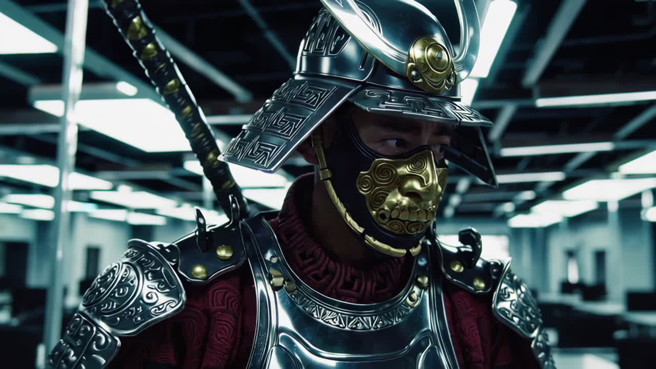 samurai en una oficina moderna