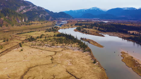 picturesque aerial view flying over a pristine, mountain wilderness in the pacific northwest