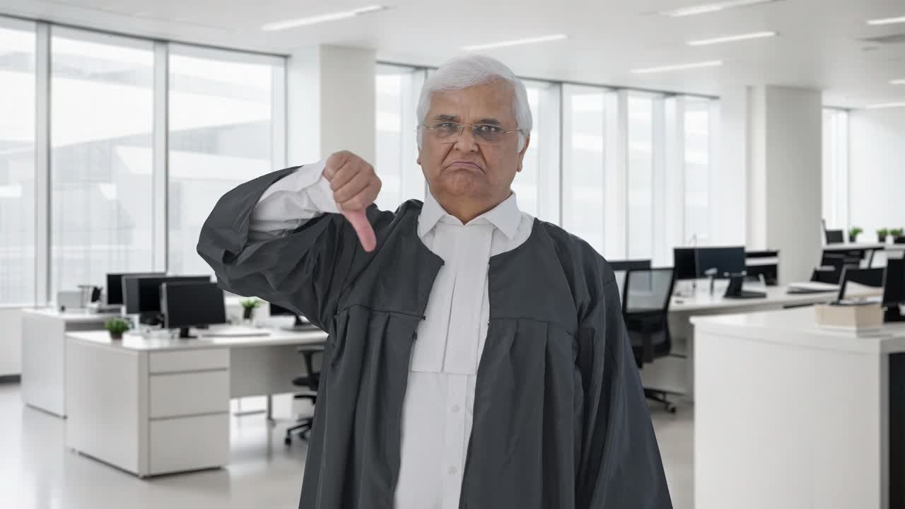 Disappointed Indian senior lawyer showing thumbs down