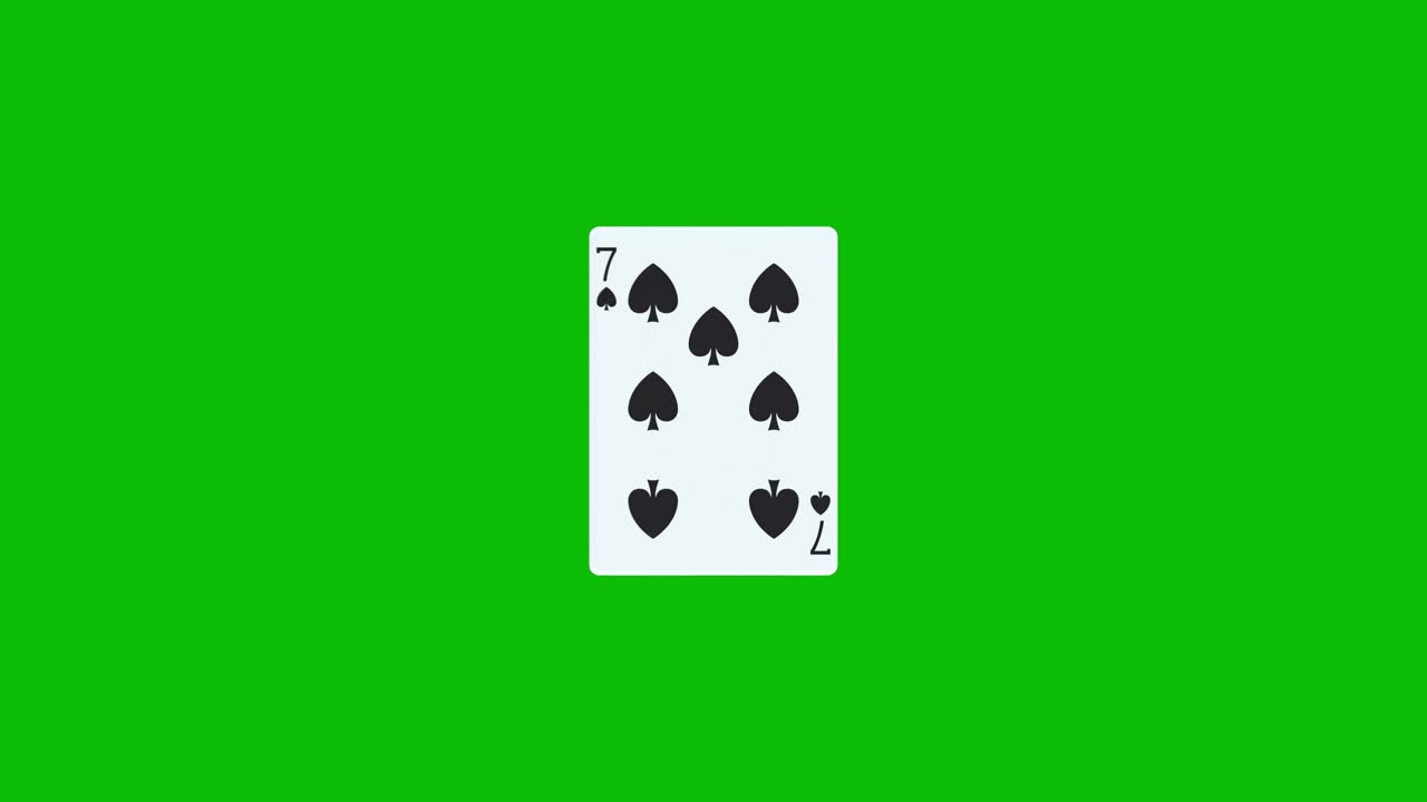 Seven of spades poker card spins and reveals on green screen, 3D animation. You can adjust the timing of the clip to control the reveal effect