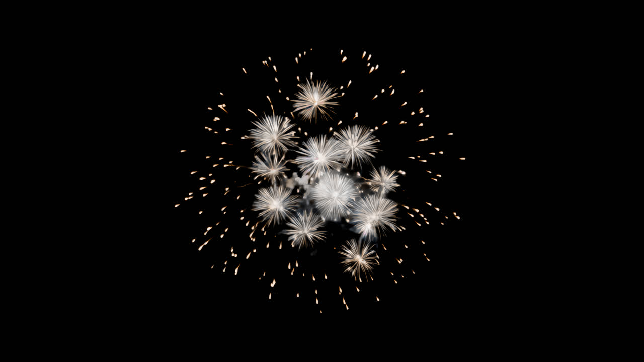 Festive fireworks animated overlay, transparent 4K video, alpha channel, ProRes 4444