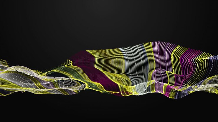 Fantastic animation with particle wave object in slow motion and space for text, 4096x2304 loop 4K