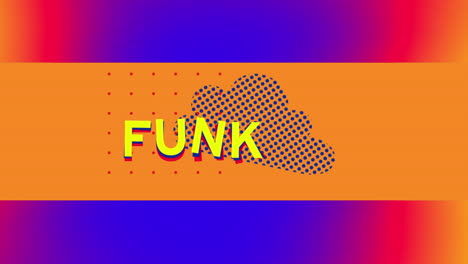 animatie van funk tekst over vormen op blauwe achtergrond