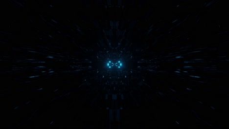 Computerized-digital-animation-of-dark-reflective-space-tunnel-illuminated-with-blue-lights