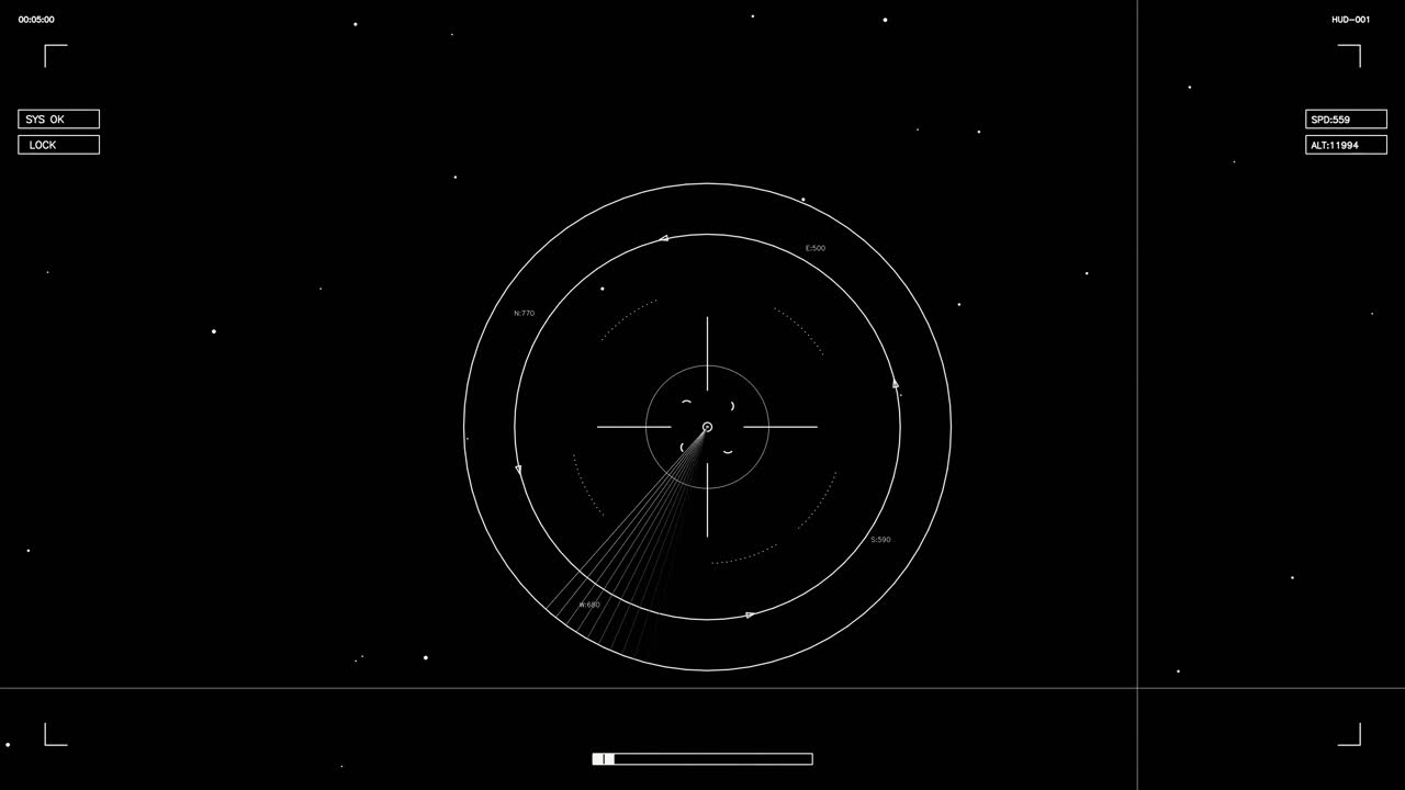 Denne animation indeholder et sci-fi HUD-element med forskellige displayelementer til navigation og sporing. Det er nyttigt for videoskabere og webdesignere at føje til deres projekter.