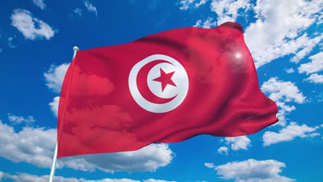 flag of tunisia with fabric structure against a cloudy sky (loopable)