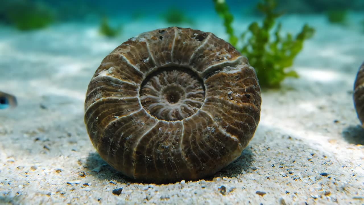 Ammonite Fossils in Underwater Setting