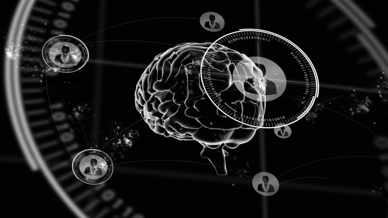 animación del cerebro humano y procesamiento de datos científicos.