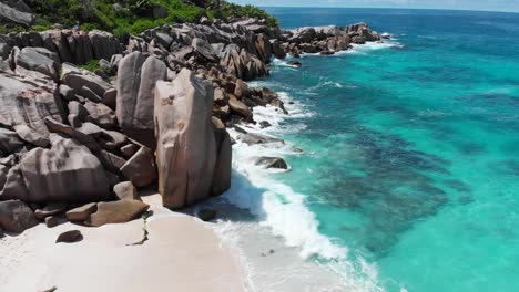 aerial view of anse marron with its famous granite rock formations and natural pools