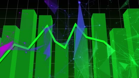 animation of financial graphs and data over shapes on black background