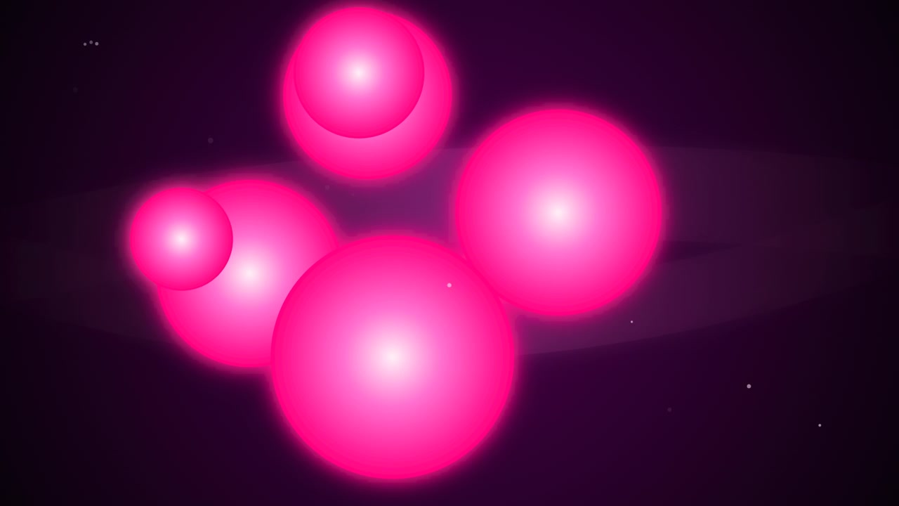 Animazione astratta di sfere rosa luminose che si muovono nello spazio oscuro