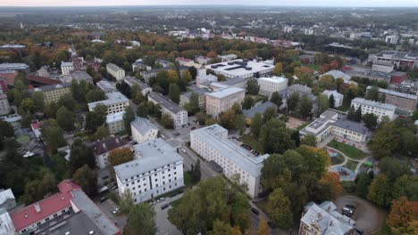 drone shot flight over tartu downtown area pepleri, era and väike-tähe. we can see modern architecture