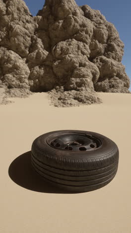 a single tire abandoned in the desert