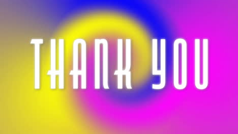 animation of thank you text over neon pattern background