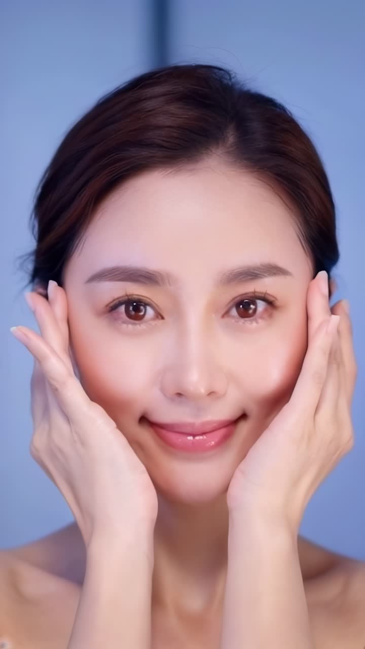 An asian woman touching her authentic and healthy skin. Concept of wellness and skin care
