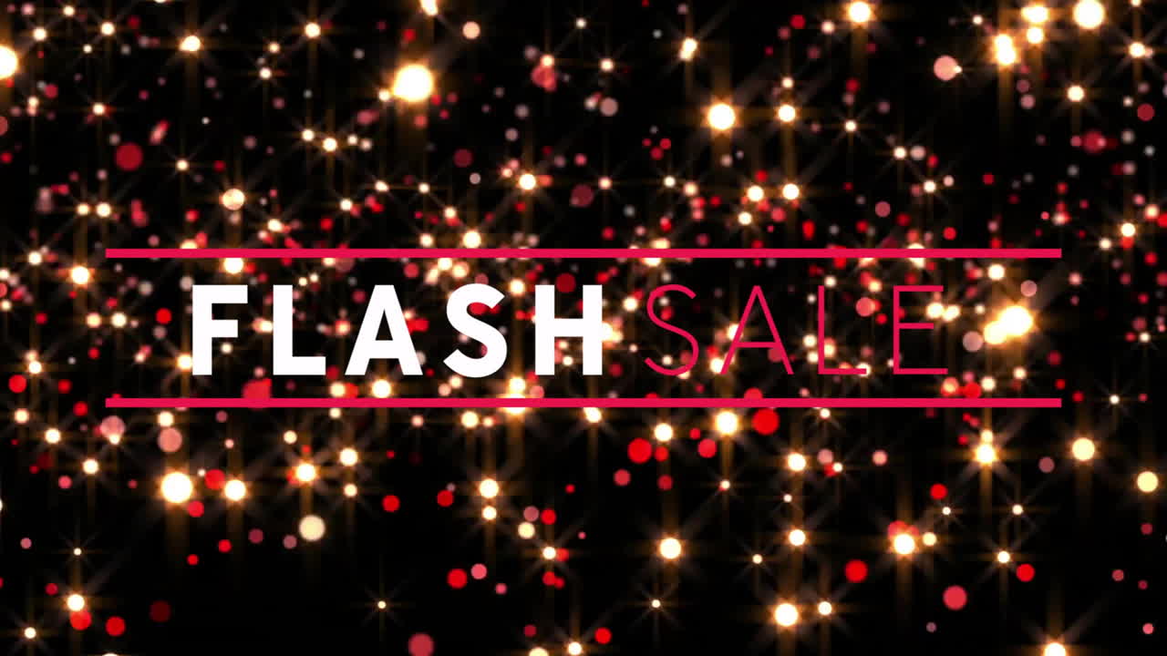 FLASH SALE text glowing centrally while red bars highlighting festive golden star bursts and bokeh