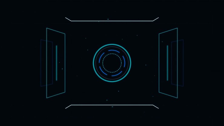 Futuristic Digital HUD Interface with Rotating Circular Elements