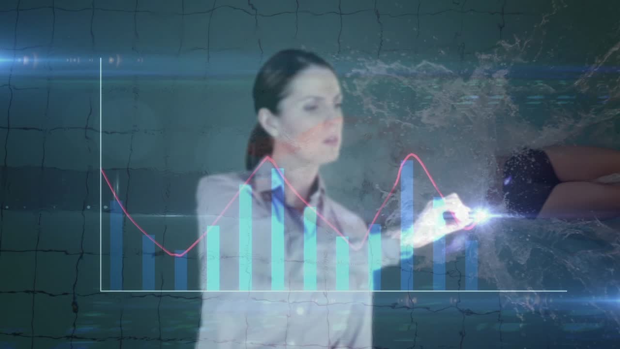 Animation of data processing over caucasian businesswoman