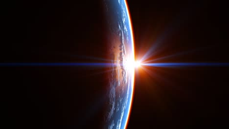 amazing view of the earth from space and glowing atmosphere in the rays of the sun. uhd. 4k.