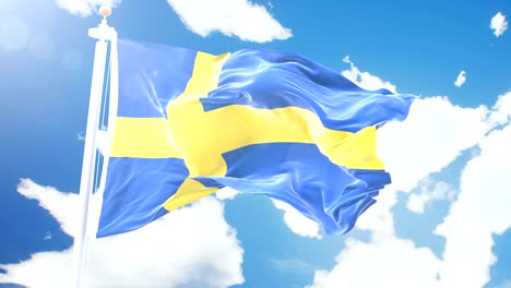 realistic flag of sweden waving against time-lapse clouds background. seamless loop in 4k resolution with detailed fabric texture.