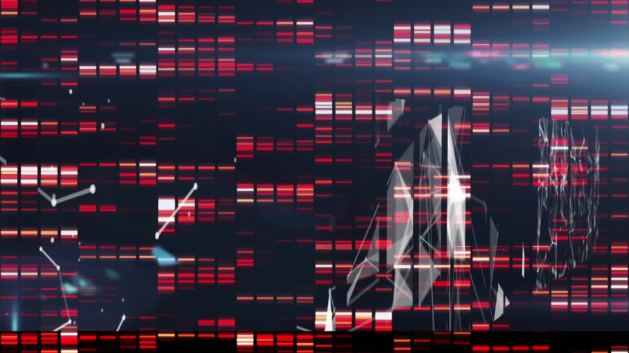 animación de rectángulos rojos parpadeantes flotando sobre redes de conexiones