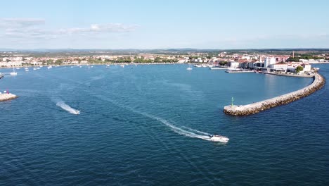 sailing boats at the port of umag, istria, croatia - aerial drone view