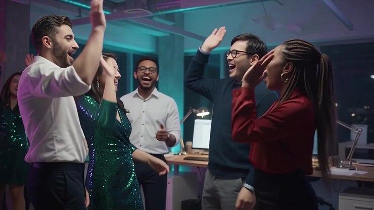 Diverse Team Celebrating Success at Office Party