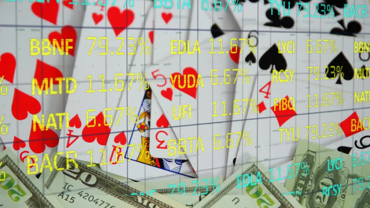 animación del procesamiento de datos financieros sobre tarjetas y dólares a bordo