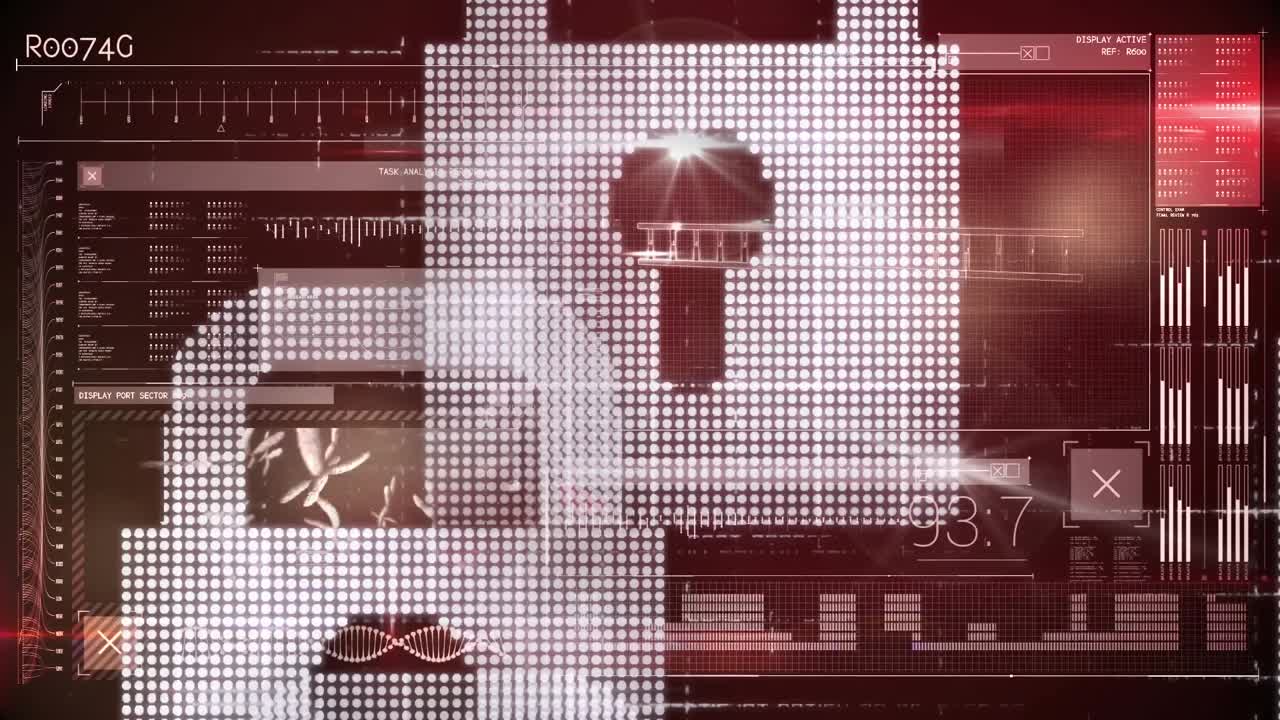 animación de la red de conexiones con candados iconos de seguridad a través de codificación binaria