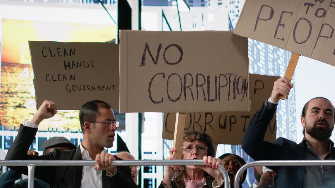 Offentlig protest, der viser folk, der marcherer mod korruption og dårlig regeringsførelse