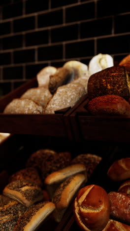 assorted bread display in bakery