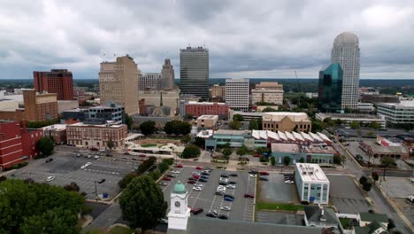 aerial push into winston salem skyline