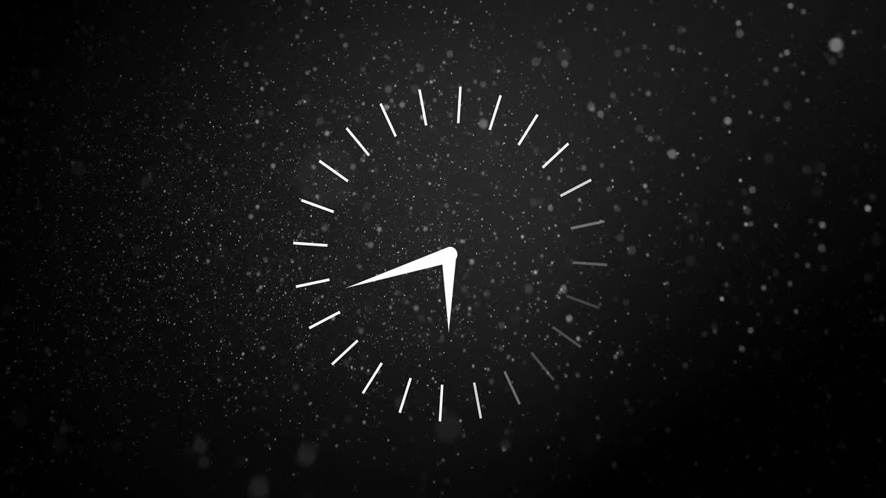 Animation of clock moving over dust on black background