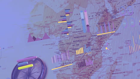 animación del procesamiento de datos financieros sobre el mapa del mundo