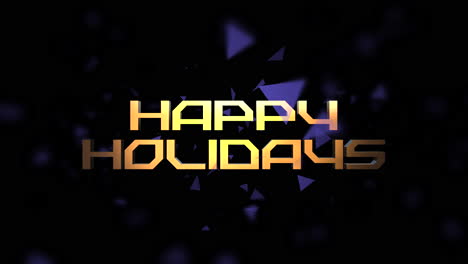 Happy-Holidays-text-with-flying-blue-triangles-on-black-gradient
