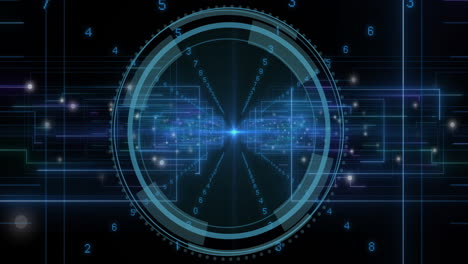 animation of data processing and scope over dark background