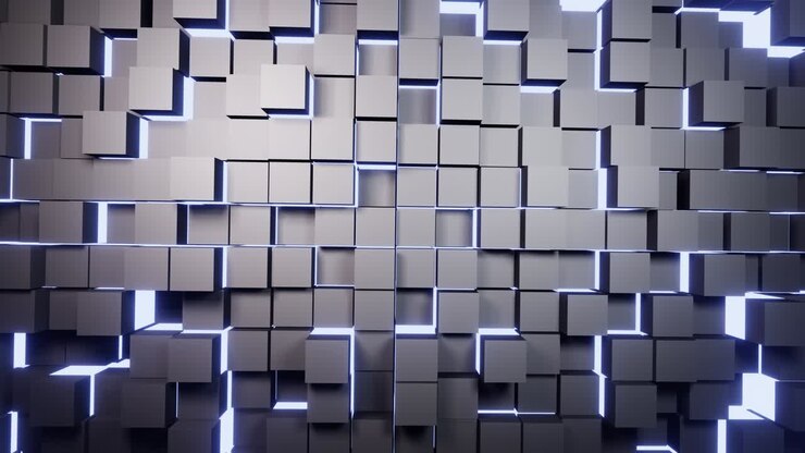 Metallic cubes wall background with blue lighting VJ loop