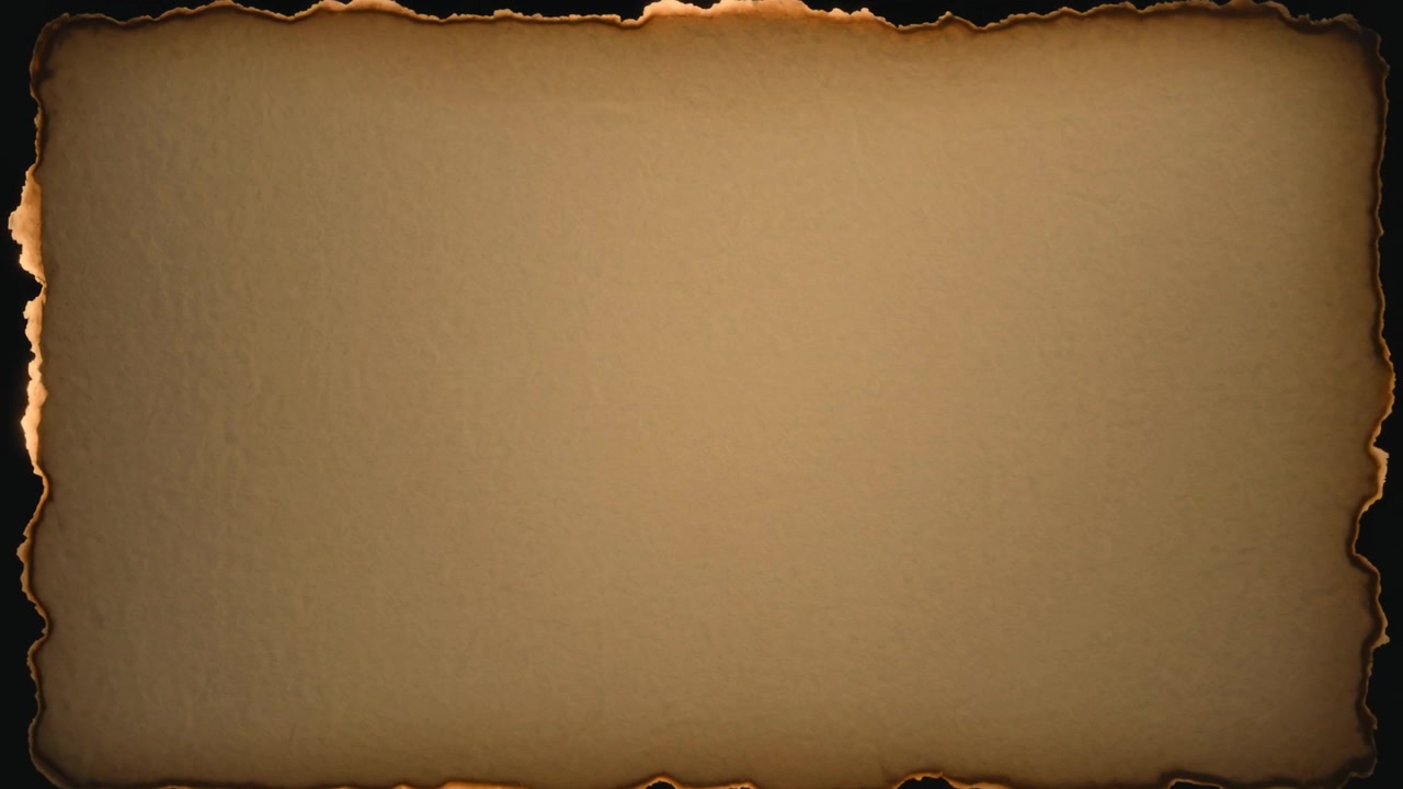 Pergamena che reagisce con un bagliore di brace che pulsa e poi si calma, per una sequenza di fotogrammi con vignettatura scura e bordi bruciati.